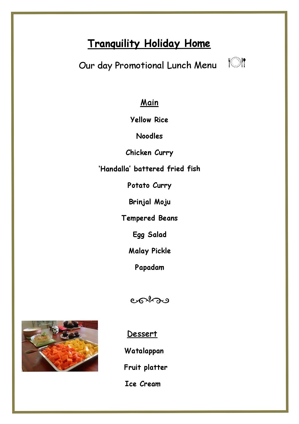 Our day Promotional Lunch Menu